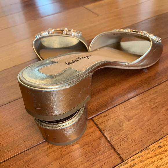 NEW Salvatore Ferragamo Gold Embellished Sandals - Picture 8 of 9